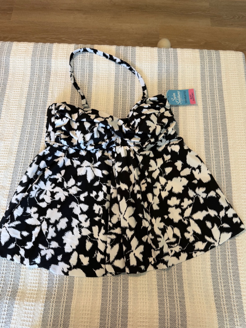 Swim Solutions Black & White Floral Camisole Tankini Top
